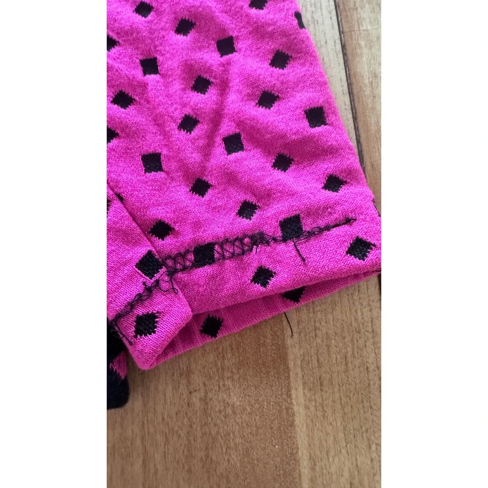 Miniwaves Vintage‎ Kids Neon Pink Black Diamond Knit Sweater Made in USA Size 6X